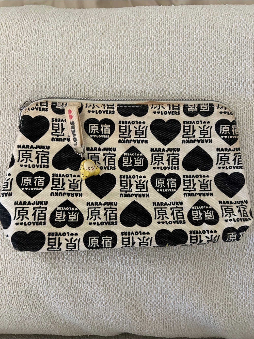 Harajuku Lovers Black & Cream Heart Print Canvas Wristlet